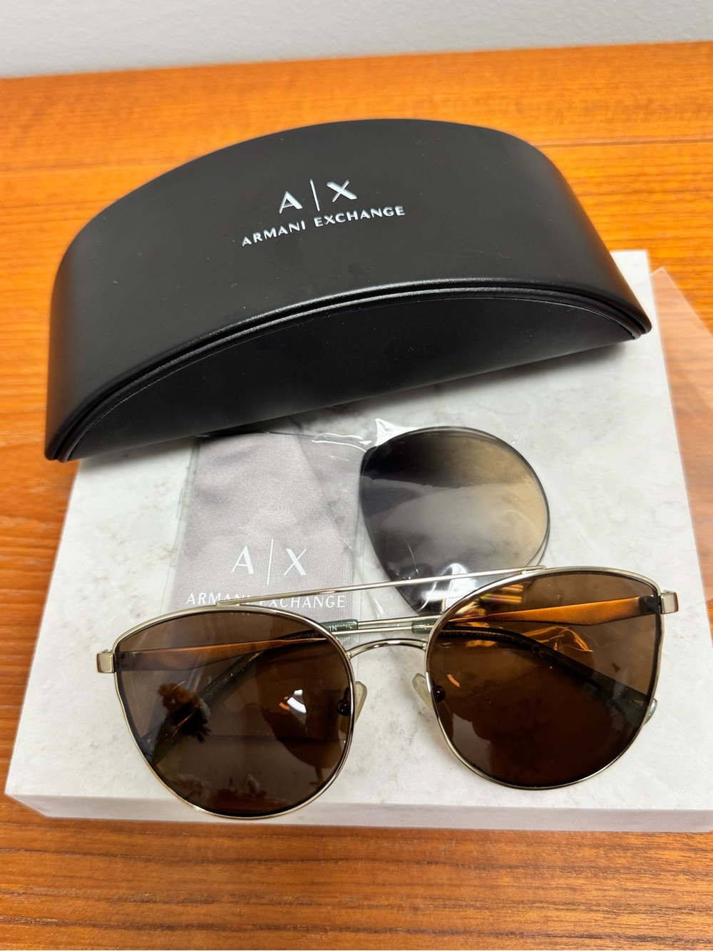 Armani Exchange Gold Frame Aviator Sunglasses with Brown Lenses